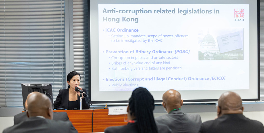 An ICAC representative giving an overview of ICAC’s law enforcement strategies